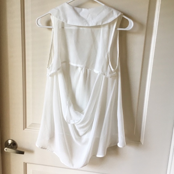 White sheer blouse with tie in front - Picture 3 of 5